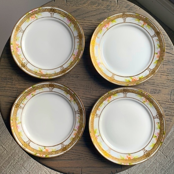 Set of 4 Handpainted Nippon White Floral Gold Rimmed Filigree 6” Bread Plates - Picture 2 of 8